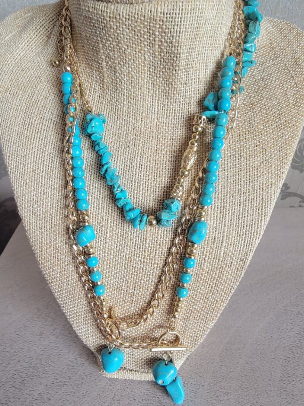 Multi-Layer Howlite Gold Tone Necklace
